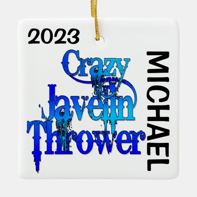 Crazy Javelin Thrower CUSTOM Ceramic Ornament (Front)
