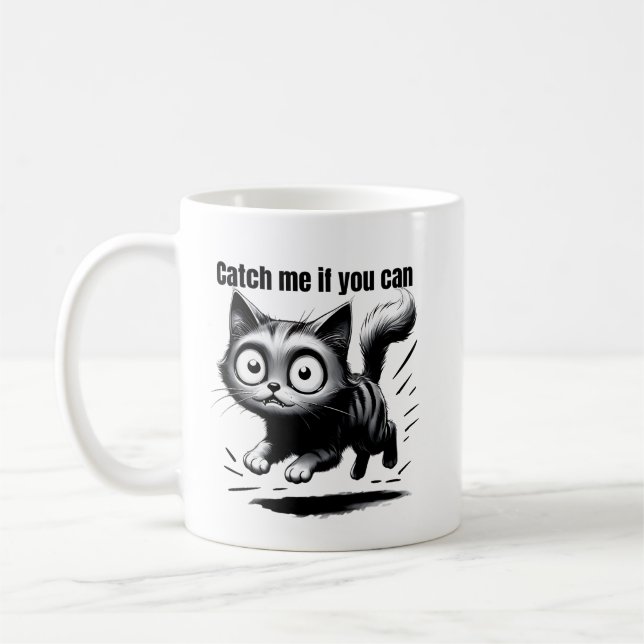 Crazy Jumping Cat Funny Cartoon Design Coffee Mug (Left)