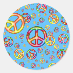 Crazy Kids Colours-Peace Out-Blue Round Stickers