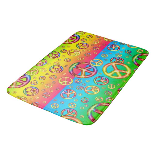 Crazy Kids Colours-PEACE OUT-Large Bath Mat (Angled)