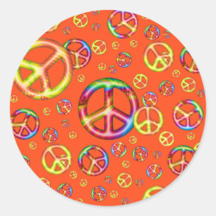 Crazy Kids Colours-Peace Out-Orange Round Stickers