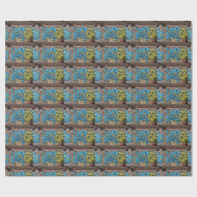 Crazy Kind Of Fantasy Horned Owl Graffiti Wrapping Paper (Flat)