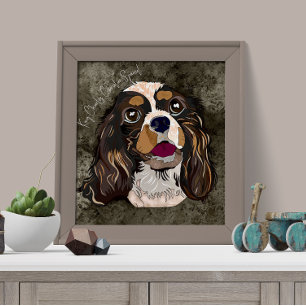 Crazy King Charles Cavalier hand-painted Poster