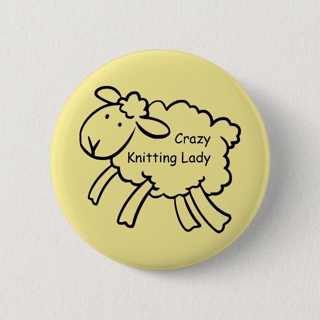 Crazy Knitting Lady Badge 2 Inch Round Button (Front)