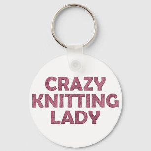 Crazy Knitting Lady Keychain
