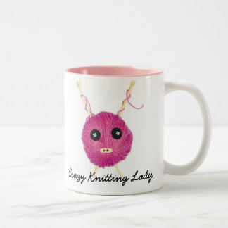Crazy Knitting Lady Two-Tone Coffee Mug