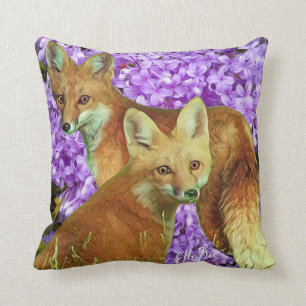 Crazy Like a Fox in Lilacs Throw Pillow