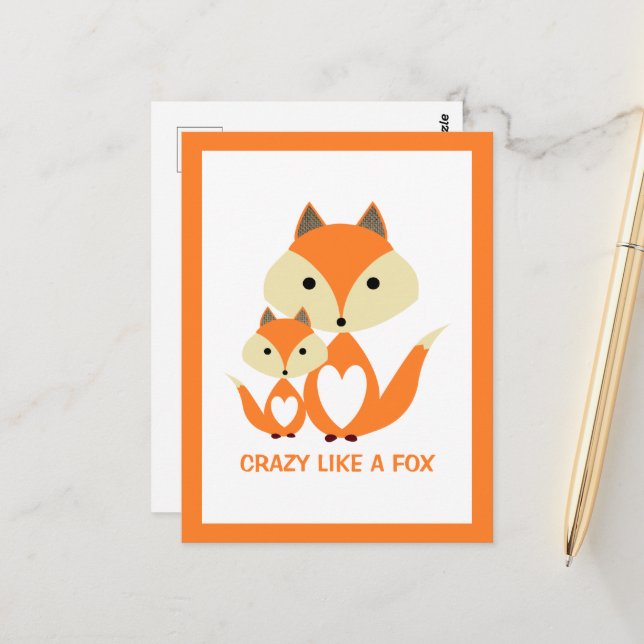 Crazy Like a Fox, Orange Fox Burlap Postcard (Front/Back In Situ)