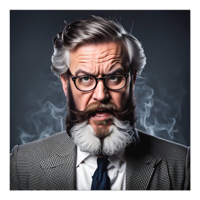 Crazy mad professor with beard photo print (Front)