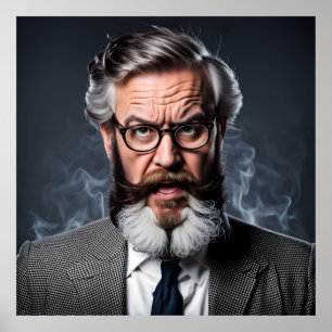 Crazy mad professor with beard poster