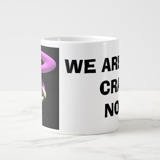 Crazy message words with purple black modern art large coffee mug (Front)
