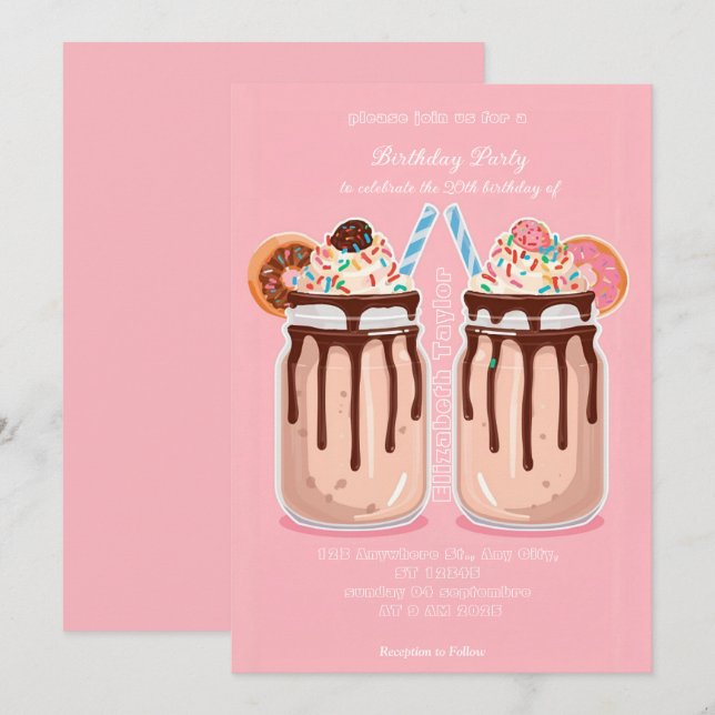 Crazy Milkshake Party Invitation – Colorful Sweet  (Front/Back)