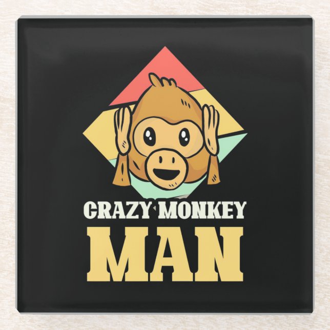 Crazy Monkey Man Glass Coaster (Front)