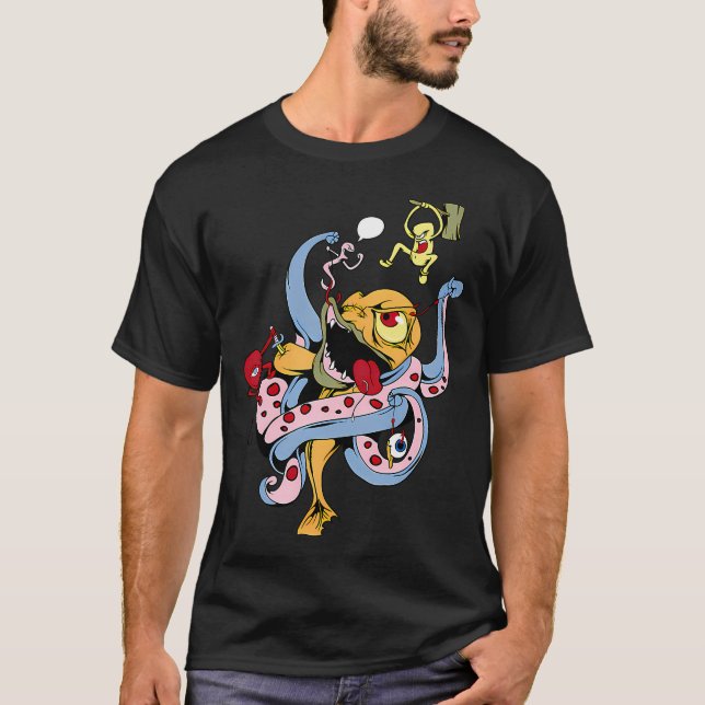 Crazy Monster Fish Cartoon T-Shirt (Front)