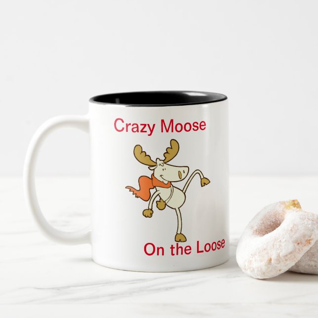 Crazy Moose On The Loose Two-Tone Coffee Mug (With Donut)