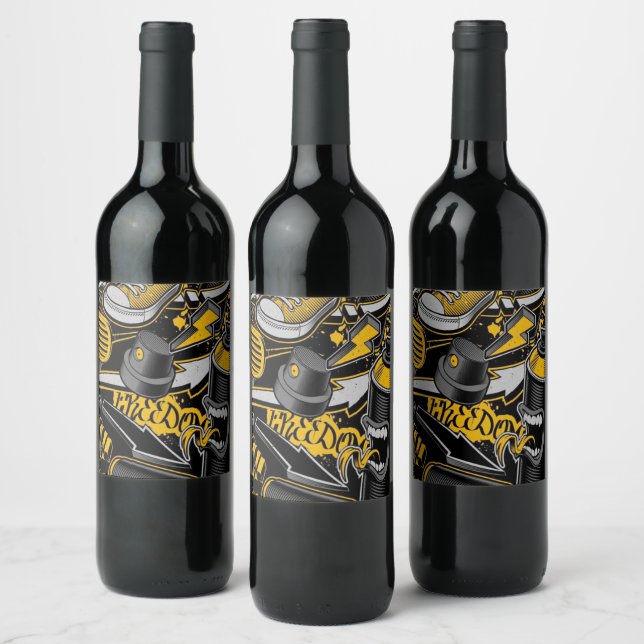 Crazy Music Black Yellow Graffiti Spay all star Wine Label (Bottles)