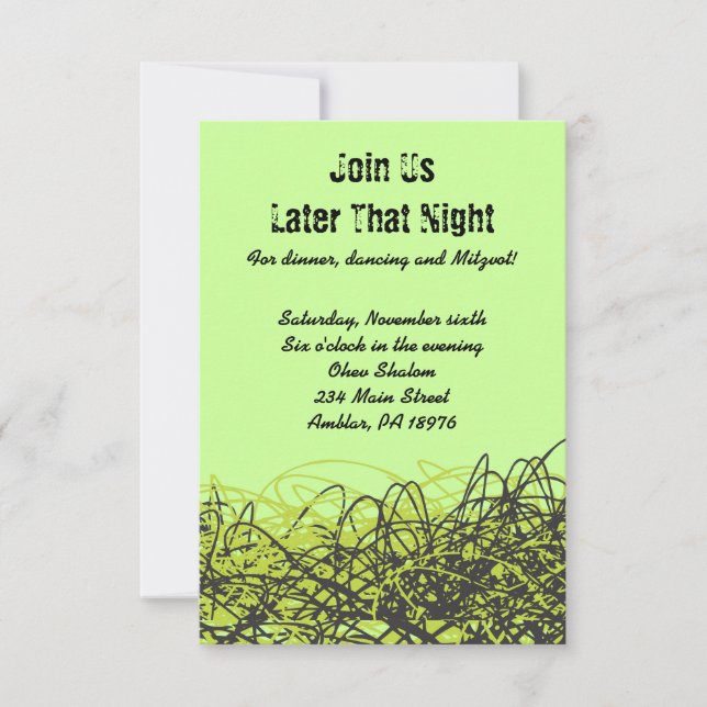 CRAZY MUSICAL NOTES Bar Bat Mitzvah Party Card (Front)