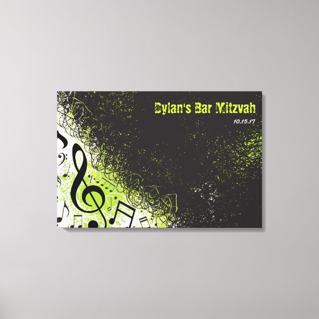 CRAZY MUSICAL NOTES Bar Mitzvah  Sign-In Board Canvas Print (Front)