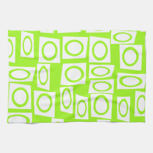 Crazy Neon Lime Green Fun Circle Square Pattern Kitchen Towel