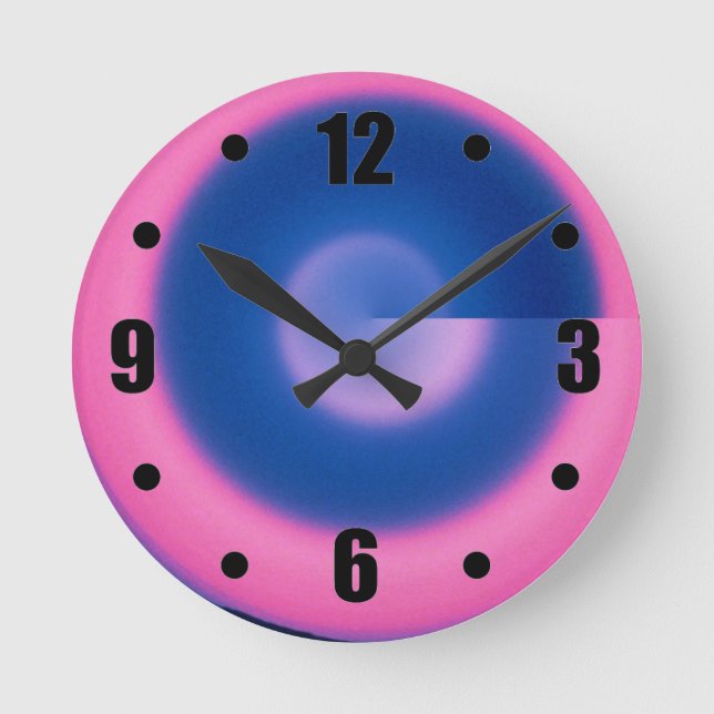 Crazy Neon Pink and Blue Round Wall Clock (Front)