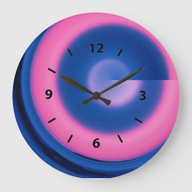 Crazy Neon Pink and Blue Swirl Round Clock (Front)