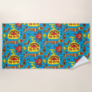 Crazy Ocean Creatures and Yellow Submarine Beach Towel