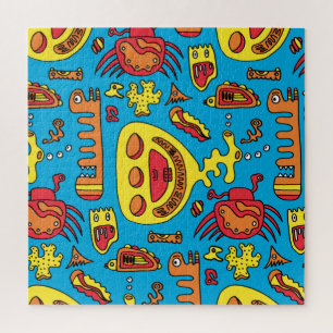 Crazy Ocean Creatures and Yellow Submarine Jigsaw Puzzle