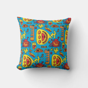 Crazy Ocean Creatures and Yellow Submarine Silver Throw Pillow