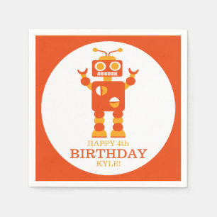 Crazy Orange Robot Personalized Birthday Party Napkin