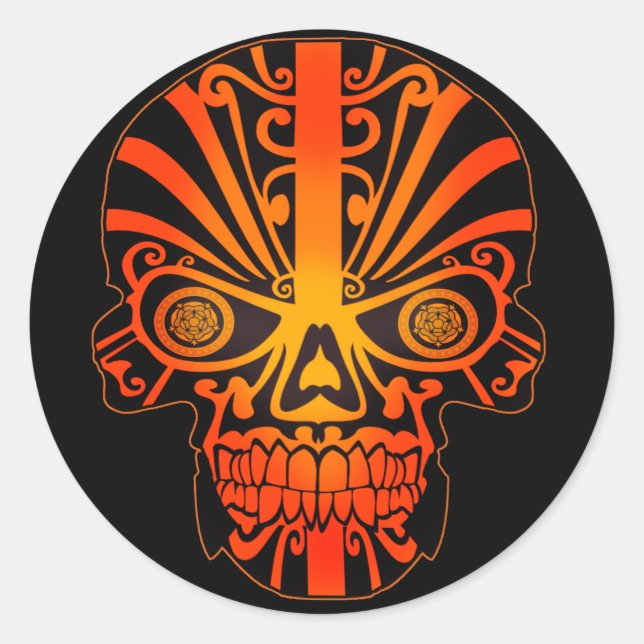 Crazy Orange Skull Halloween Classic Round Sticker (Front)