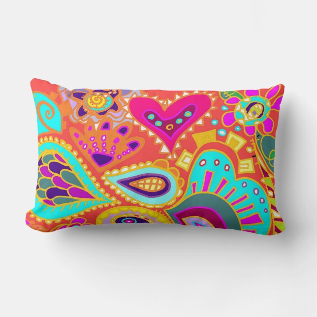 Crazy Paisley TWO sided Lumbar Orange & LIME Lumbar Pillow (Front)