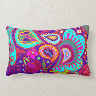 Crazy Paisley TWO sided Lumbar PURPLE & JADE Pillow