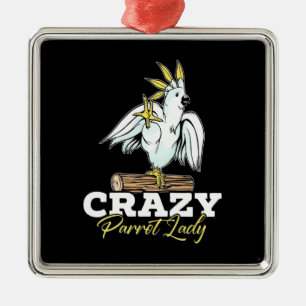 Crazy Parrot Lady Metal Ornament