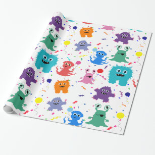 Crazy Party Monster Pattern Colourful Birthday Wrapping Paper