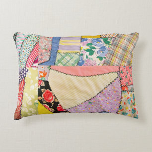 Crazy Patchwork Quilt With Zigzag Stitching Accent Pillow