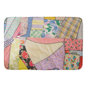 Crazy Patchwork Quilt With Zigzag Stitching Bath Mat