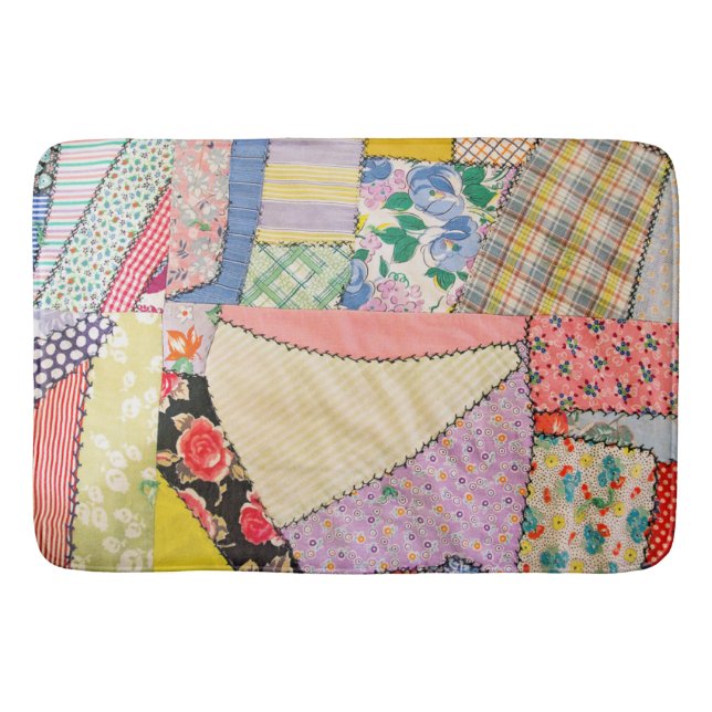 Crazy Patchwork Quilt With Zigzag Stitching Bath Mat (Front)
