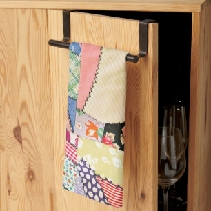 Crazy Patchwork Quilt With Zigzag Stitching Kitchen Towel