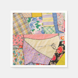 Crazy Patchwork Quilt With Zigzag Stitching Napkin