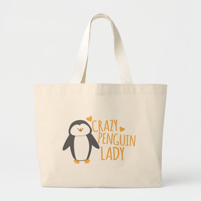 Crazy Penguin Lady Large Tote Bag (Front)