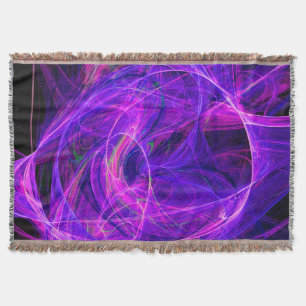 CRAZY PHOTON Abstract Purple Blue Fractals,Swirls Throw Blanket