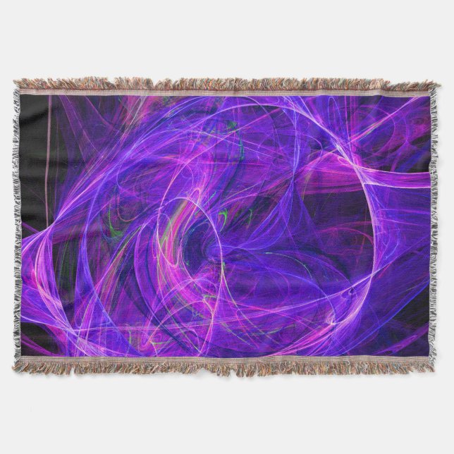 CRAZY PHOTON Abstract Purple Blue Fractals,Swirls Throw Blanket (Front)