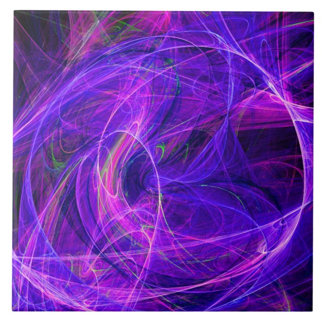 CRAZY PHOTON Abstract Purple Blue Fractals,Swirls Tile (Front)
