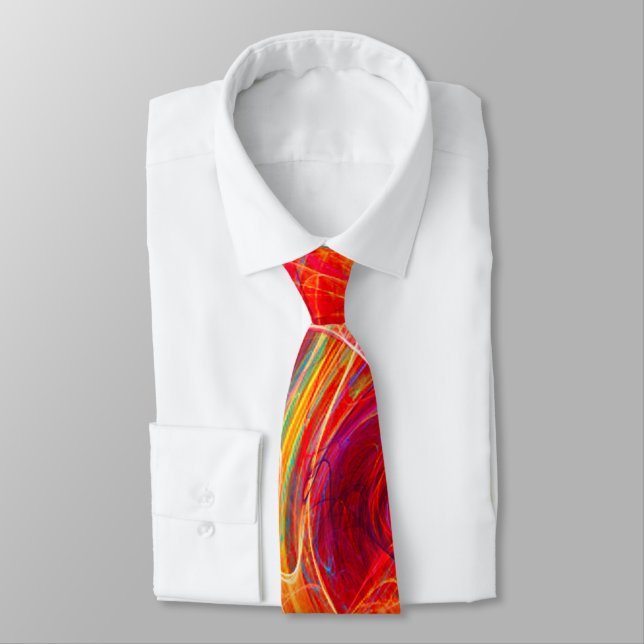 CRAZY PHOTON Abstract Red Yellow Fractals,Swirls Tie (Tied)