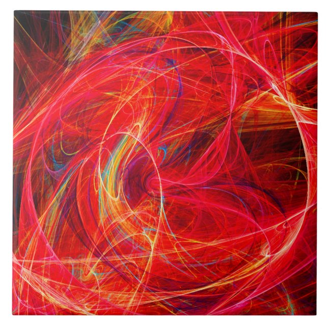 CRAZY PHOTON Abstract Red Yellow Fractals,Swirls Tile (Front)
