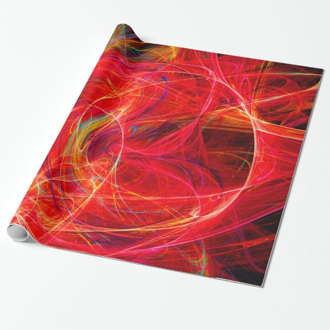 CRAZY PHOTON Abstract Red Yellow Fractals,Swirls Wrapping Paper (Unrolled)
