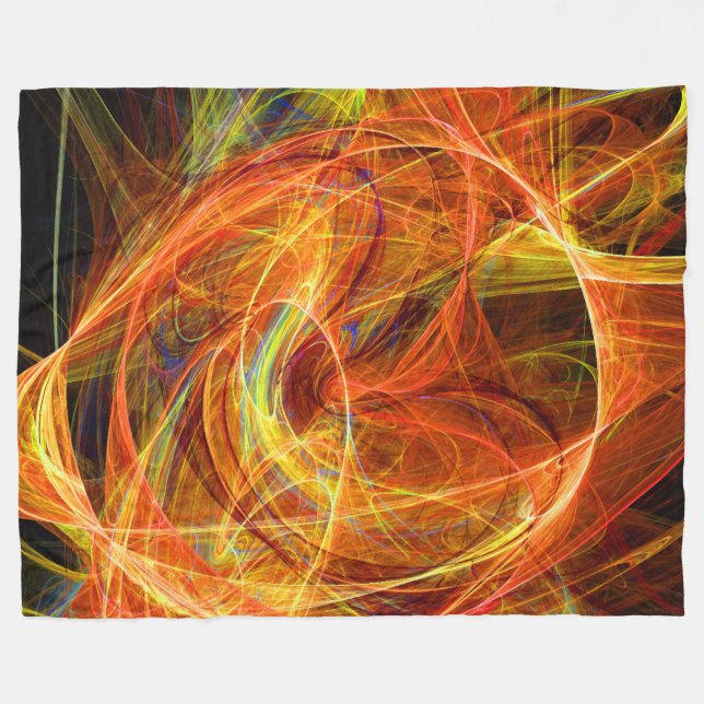 CRAZY PHOTON Abstract Yellow Orange Fractal Swirls Fleece Blanket (Front (Horizontal))
