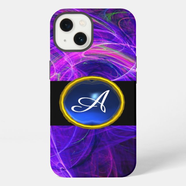 CRAZY PHOTON BLUE SAPPHIRE GEM STONE MONOGRAM iPhone CASE (Back)