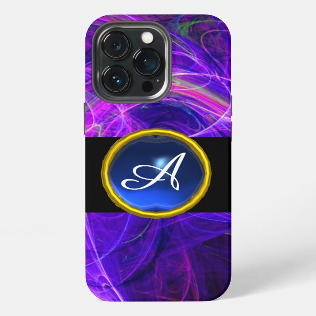 CRAZY PHOTON BLUE SAPPHIRE GEM STONE MONOGRAM iPhone CASE (Back)