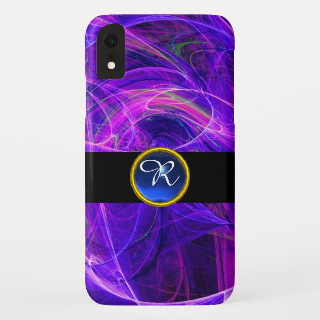 CRAZY PHOTON PURPLE BLUE GEM MONOGRAM Abstract Case-Mate iPhone Case (Back)